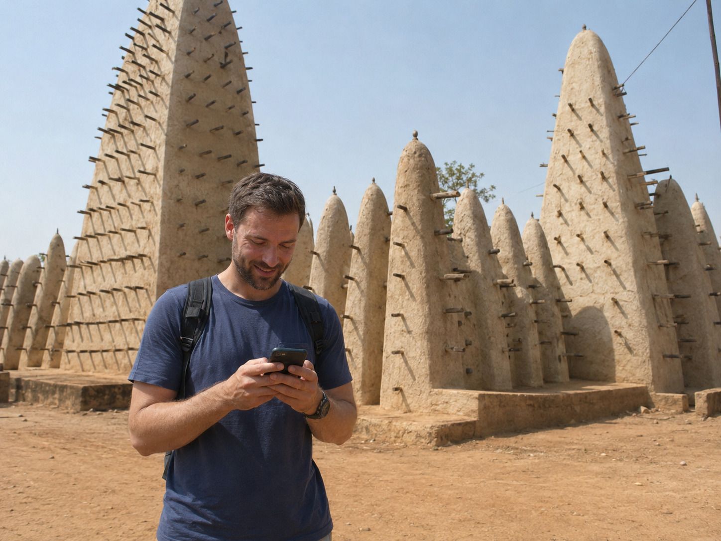 A Man Using Phone In Burkina Faso