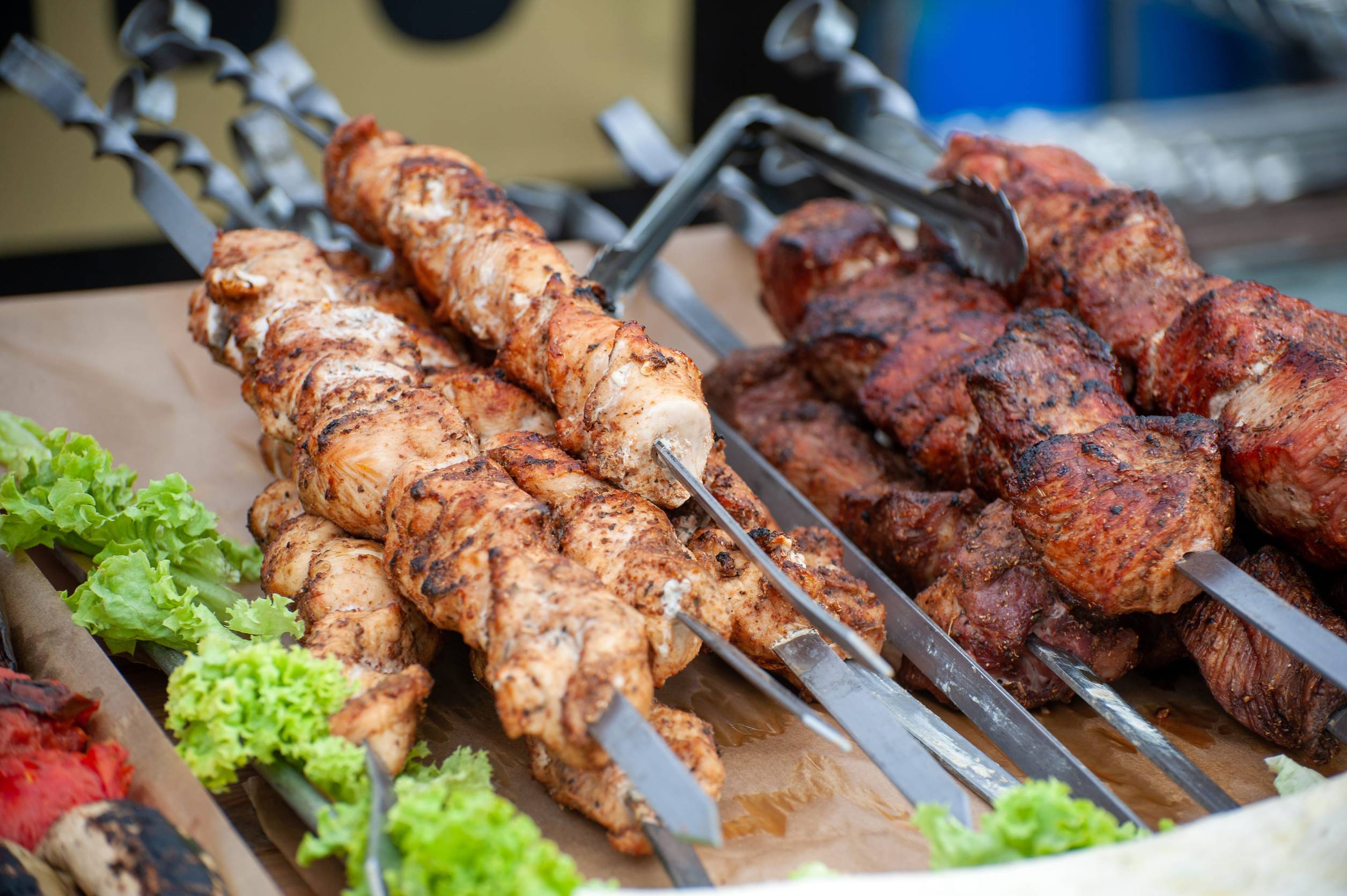 Grilled Meat Skewers On A Street Stall