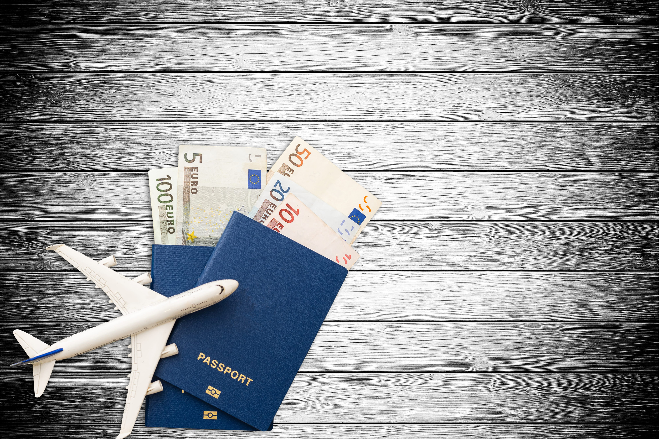 Hat, Toy Airplane, Passport, Money