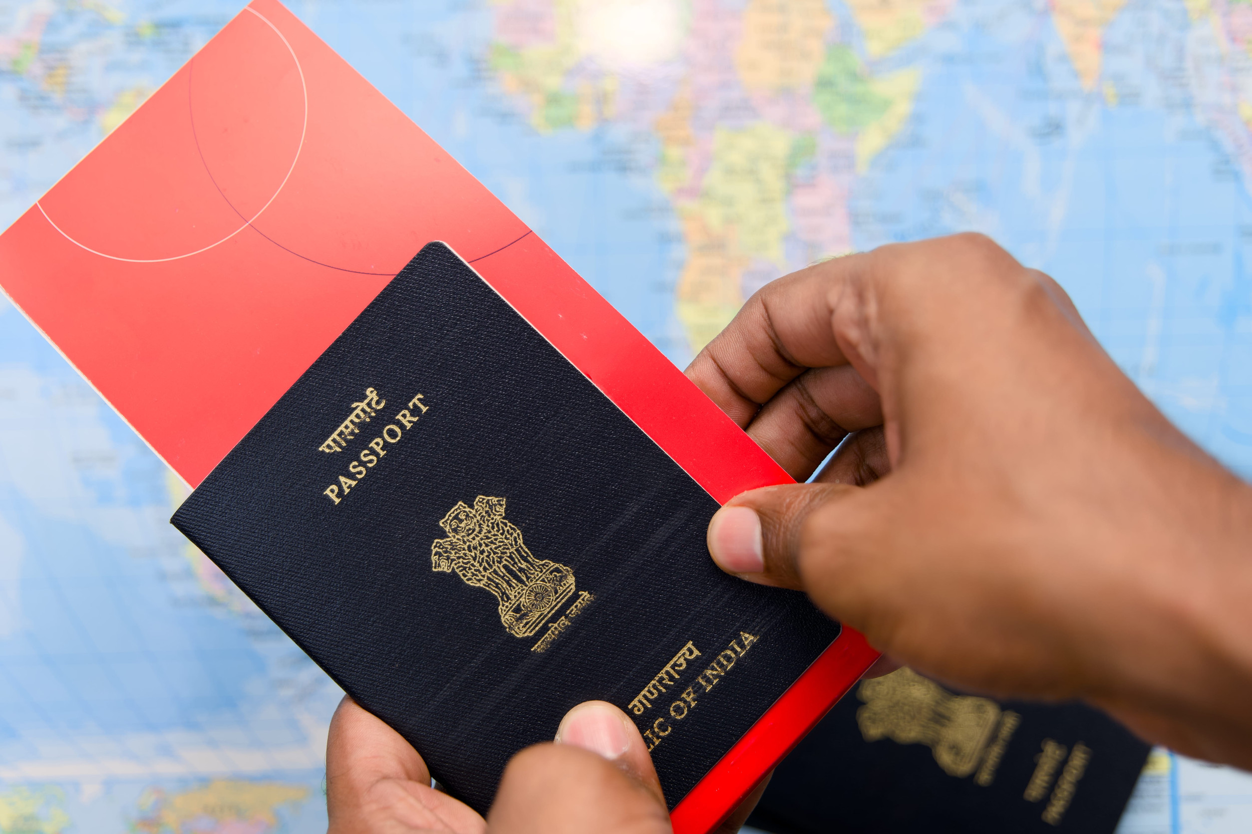 Passport and Boarding Pass on Map