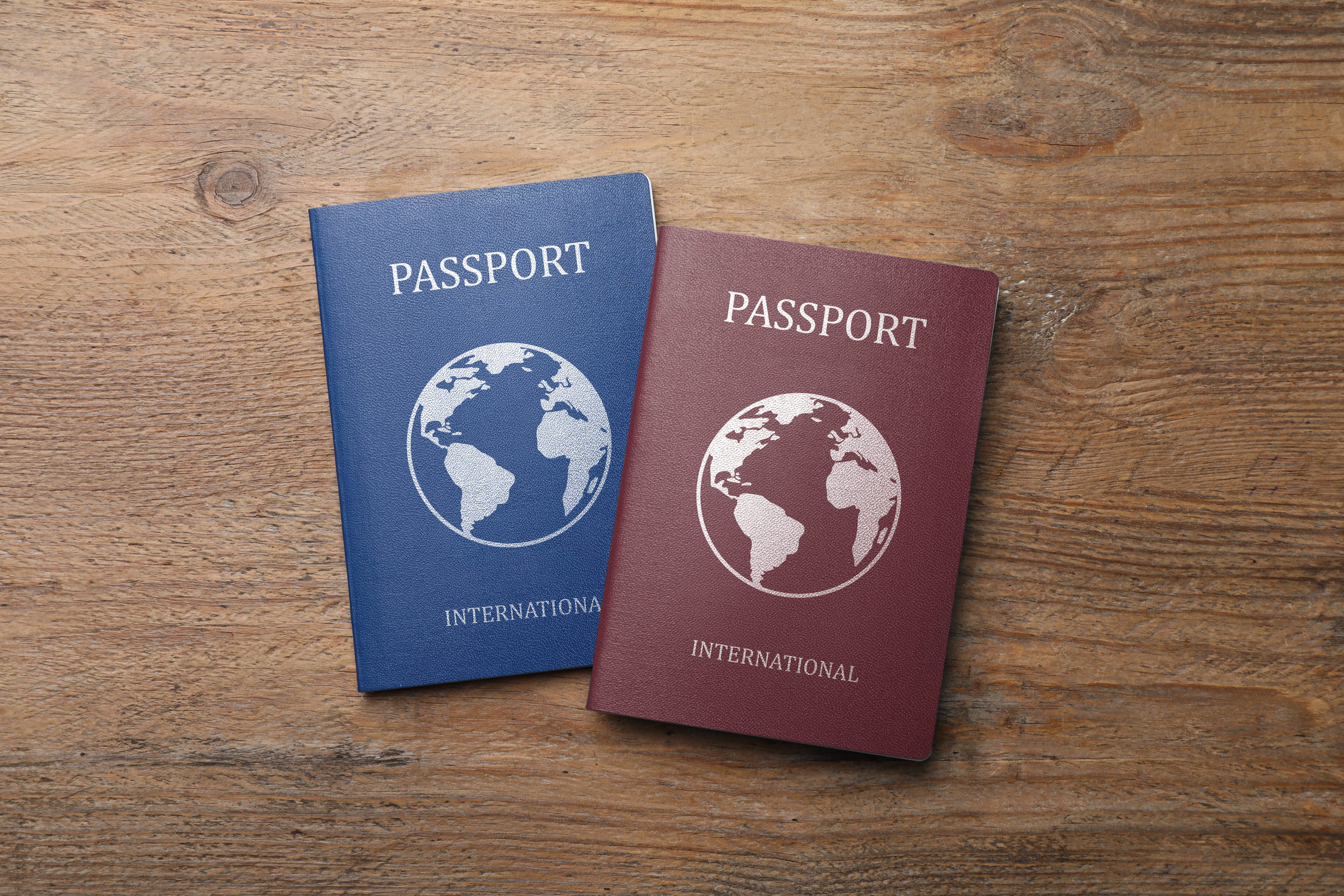 Passports on Wooden Table