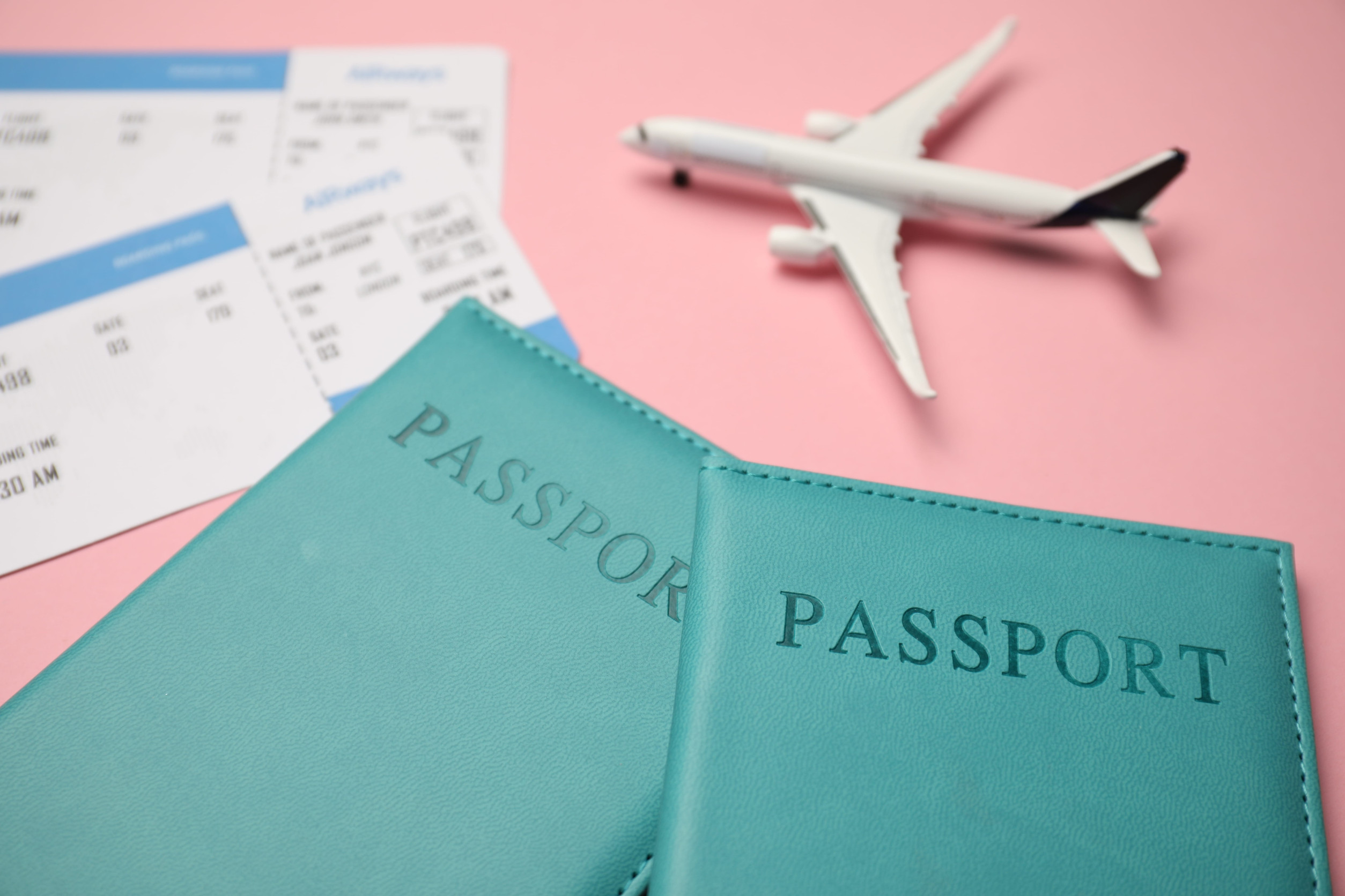 Passports with tickets and plane