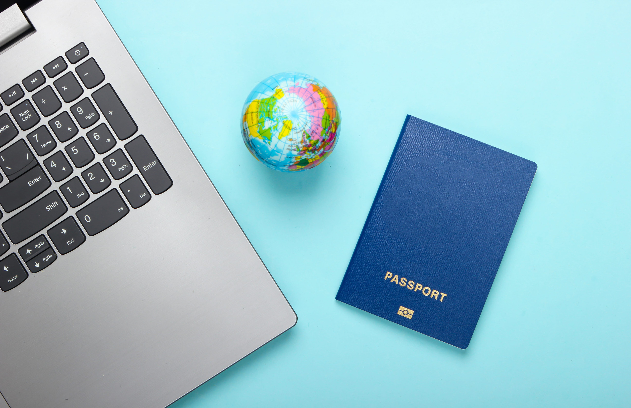 tourist accessories on blue background