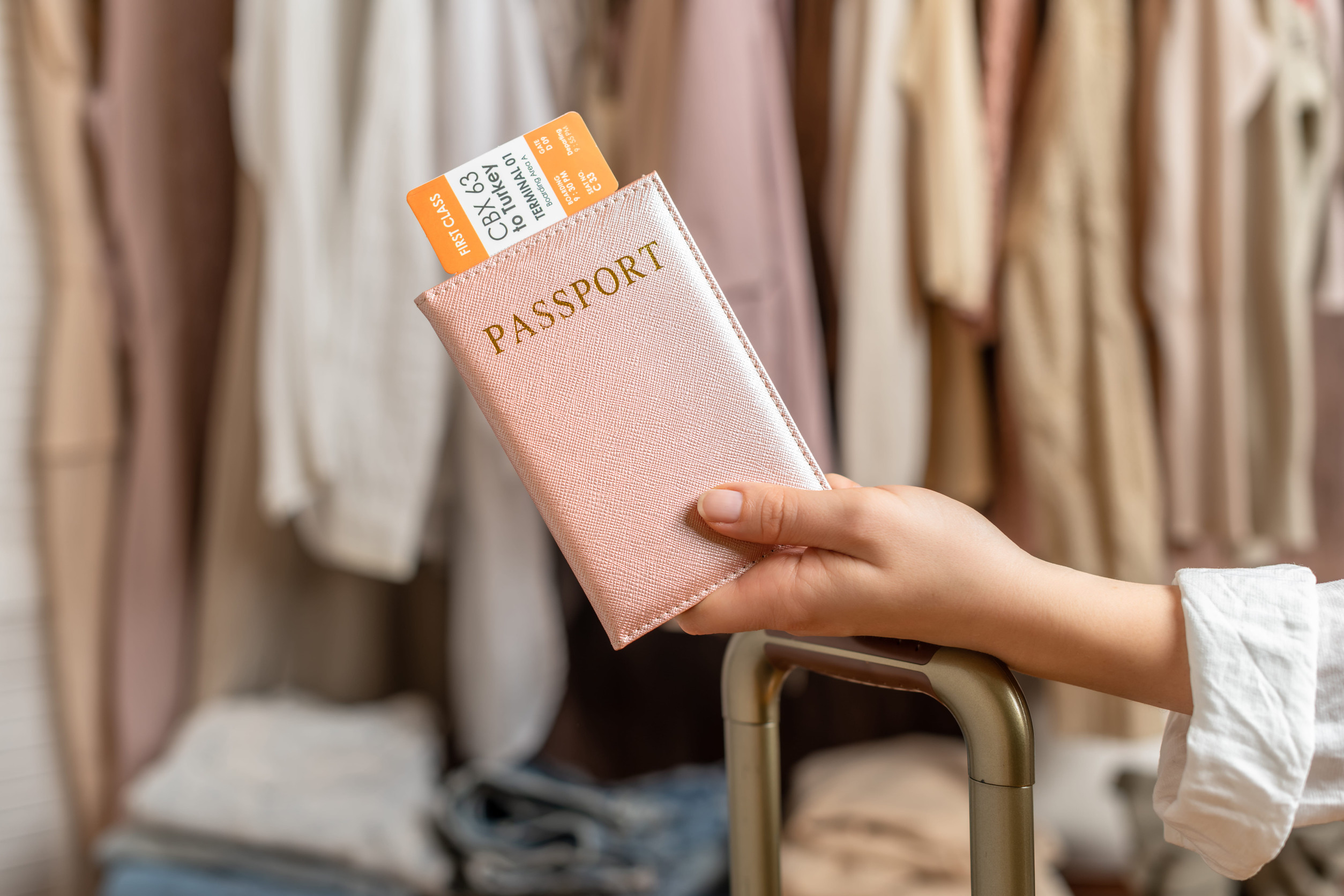 Woman with Luggage at Airport Shop
